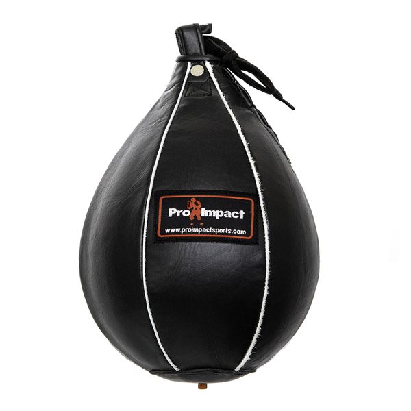 Pro Impact Speedbag Black - Heavy Duty Leather Hanging Swivel Punch Ball for Boxing MMA Muay Thai Fitness Fighting Sport Training - Synthetic Genuine Leather (Black Genuine Leather, XS - 5"x7")