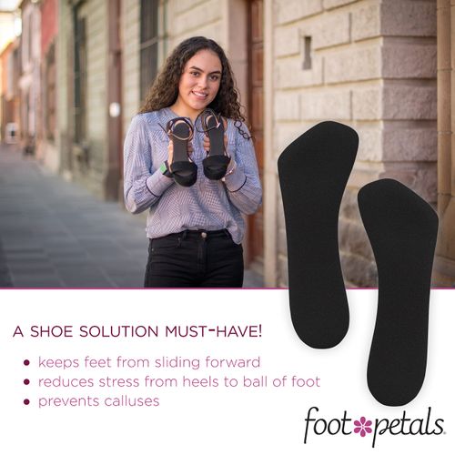 FOOT PETALS Women's Shock-Absorbing Insert, Prevent Feet from Sliding Dress, High Heels, Boots and Flats 3/4 Length Cushioned Insole, Black, 1 Pair (Pack of 1)