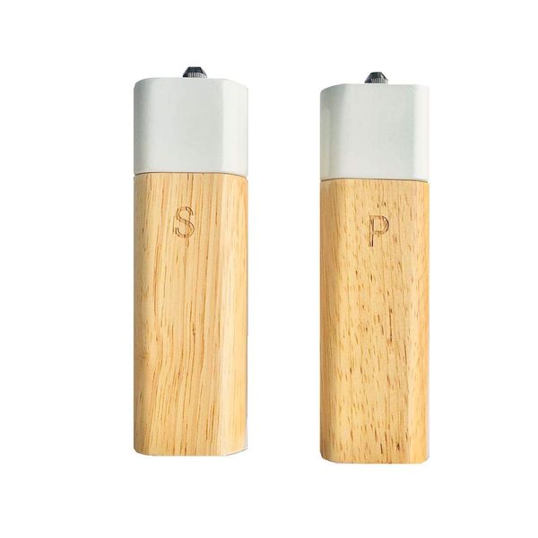 Tessie & Jessie White Salt Grinder Wooden Pepper Salt Grinder Set Pepper Mill Salt & Pepper Shakers -Refillable Stylish for Sea Salt Black Pepper Gift Set (6"+6")