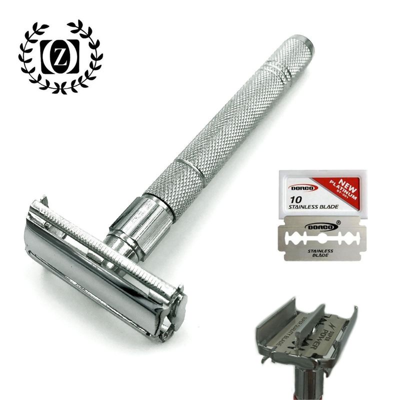LONG HANDLE DOUBLE EDGE BUTTERFLY OPENING SAFETY RAZOR FOR MEN + 5 ...