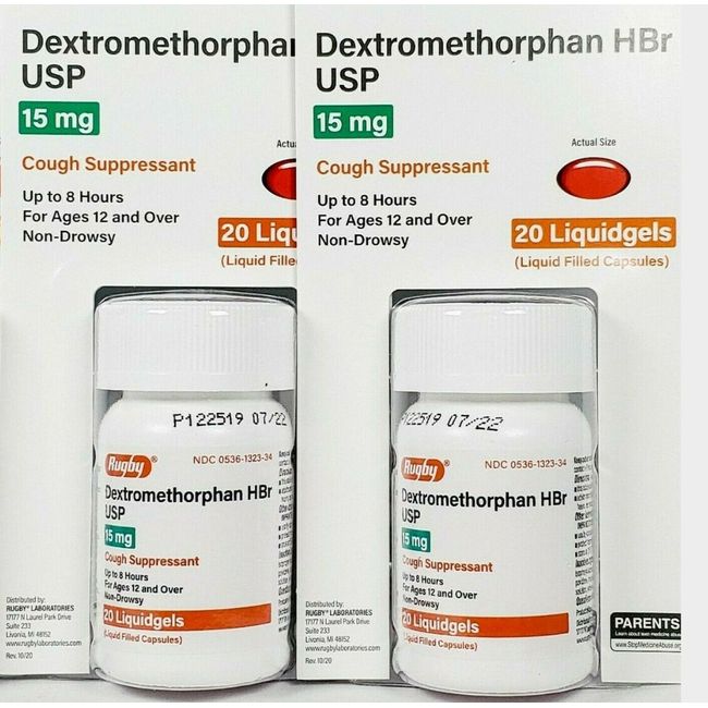 Rugby Dextromethorphan 15mg Cough Gels 8hr 20ct ( 2 pack ) NEW LOOK ARRIVING ~