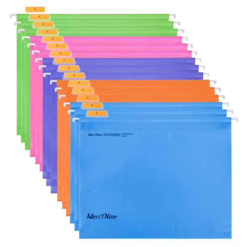 MerryNine Hanging File Folders, 15PCS Letter Size Suspension Files, Polypropylene Filing Cabinet Suspension Files with Tabs and Card Inserts for School Home Work Office Organization (Colorful)