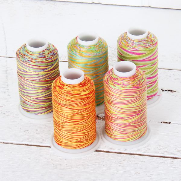 Threadart 100% Cotton Variegated Thread Set | 5 Cones Party Colors | 600M (660 Yards) Cones | for Quilting & Sewing 40/3 Weight | Long Staple & Low Lint | Over 20 Other Sets Available