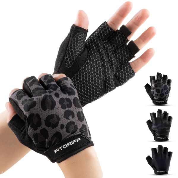 Fitgriff® Trainingshandschuhe für Damen und Herren - Fitness Handschuhe für Krafttraining, Kraftsport, Training, Gym, Workout, Lifting Gloves (Leopard, 6)