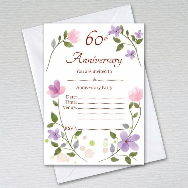 Pack of 60th Wedding Anniversary Invitations with Envelopes: Floral 60th Anniversary (Pack of 20 with Envelopes)