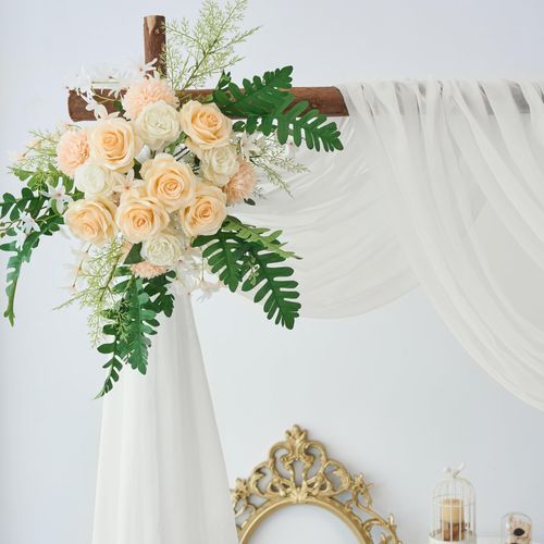 VOILYBIRD Ivory 20 Feet Gauze Wedding Arch Draping Fabric, 2 Panels Cheesecloth Ceiling Drapes for Wedding Ceremony Party Bridal Decoration