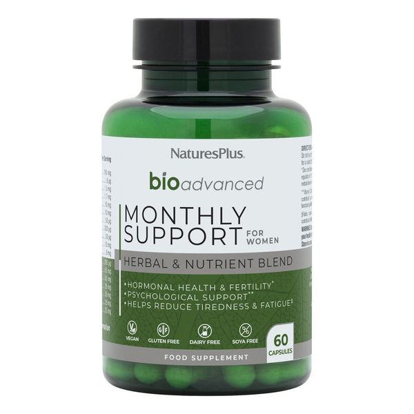 NaturesPlus Bio Advanced Monthly Support - Hormonal Balance Supplement - Milk Thistle, Lemon Balm, Broccoli Sprouts, Chromium - Gluten Free, Vegan - 60 Capsules