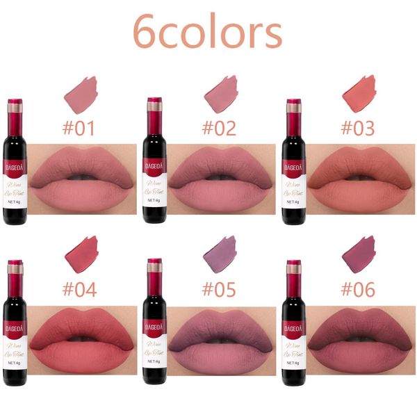 Prreal 6Pcs Wine Lip Tint, Matte Lipstick Lip Stain Set Long Lasting Waterproof Lip Stain Set, 6 Colors Velvety Liquid Wine Bottle Lip Gloss, Non-stick Cup Lip Makeup Gift Kit for Girls Women(Set B)