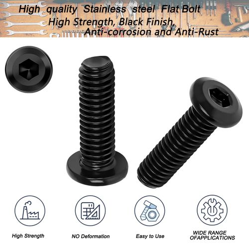 Metuja M6-1.0 x 12mm,20-Pack Black Flat Head Hex Socket Cap Screw Bolts,304 Stainless Steel,Fully Threaded M6 Bolts,Metric Fasteners for Furniture