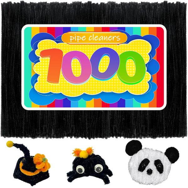 GAGANIU 1000pcs Pipe Cleaners, Pipe Cleaners for Crafts, Craft Supplies Multicolor Chenille Stems for Art&Craft Christmas DIY Projects(Black)