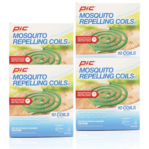 PIC Mosquito Repelling Coils, 10 Count Box, 4 Pack - Italian Coils, Mosquito Repellent for Outdoor Spaces - 40 Coils Total