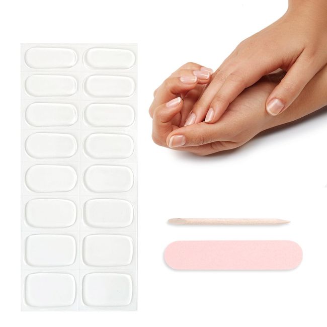 Semi Cured Gel Nail Strips, 16 Stickers Clear Gel Nail Stickers, Soft Self-Adhesive Nail Wrap, Clear Colour Gel Nail Polish Strips Manicure Stickers Set (Clear)