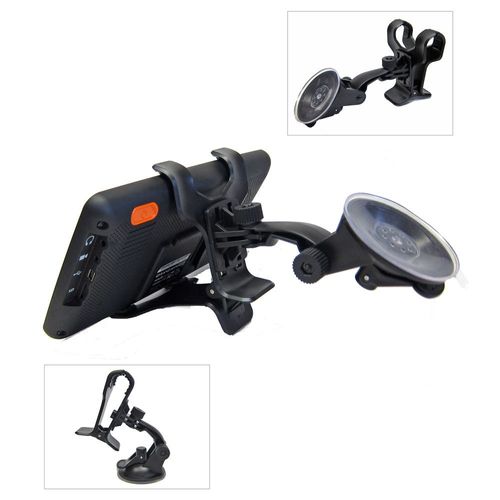 Ramtech Universal Car GPS Windshield Dual Clip Mount and Dash Disc Kit, Suction Cup Holder with 360° Rotating Bracket, Compatible with 5" 6" Garmin Drive DriveSmart GPS, WMDK