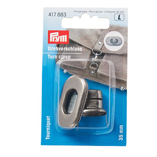 Prym Turn Clasp for Bags, Antique Silver, Size