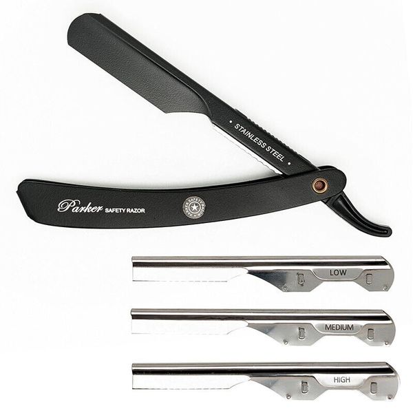 Parker Shaving Straight Barber Razor Adjustable Sliding Tray Black