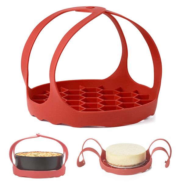 1 Piece of Silicone Steamer Sling, Portable Non-Stick Steamer Sling, Anti-scalding Baking pan Lifting Steamer Rack, Pressure Cooker Silicone Sling, Essential Kitchen Accessories (red)