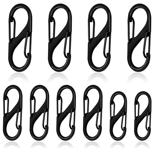 10 Pcs S Small Carabiner Keyring Clip, 3 Sizes Dual Spring Opening Keychain Clip S Ring Locking Carabiner Buckle Double Clip Hook for Outdoor Hiking Fishing Camping Traveling