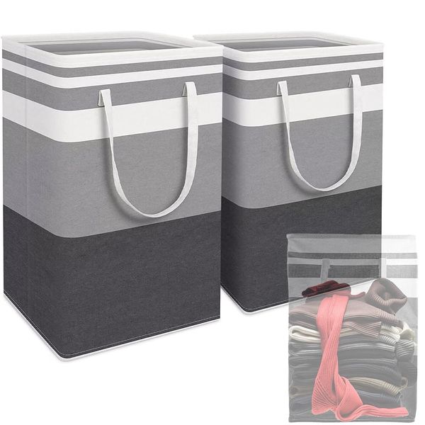 2-Pack Wäschekorb, 75L Faltbar Wäschesammler Aufbewahrungskorb Großer Wäschekorb mit langen verstärkten Griffen Laundry Baskets Freistehender Wäschekorb für Schlafzimmer, Badezimmer, Schlafsaal