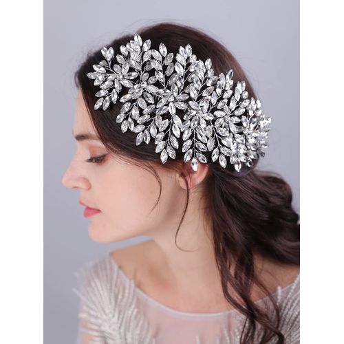 JWICOS Crystal Bride Wedding Hair Comg Bridal Hair Comb Hair Clip Flower Wedding Hair Accessories for Women and Girls (AB Crystal)