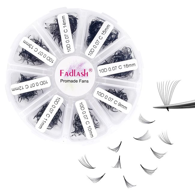 Premade Eyelash Extensions 10D 0.07 D Curl 1000pcs Loose Fans Lashes 9-16mm Mixed Tray Premade Pointy Base Lashes Fan Handmade Premade Loose Fans