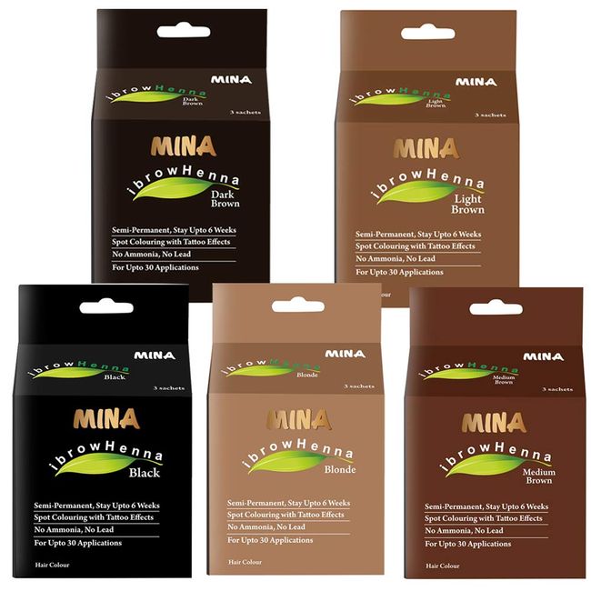 Mina ibrow Hair Color|Long Lasting Natural Spot coloring and Hair Tinting Powder, Water and Smudge Proof | No Ammonia, No Lead with 100% Gray Coverage |Vegan and Cruelty free| Pack of 5