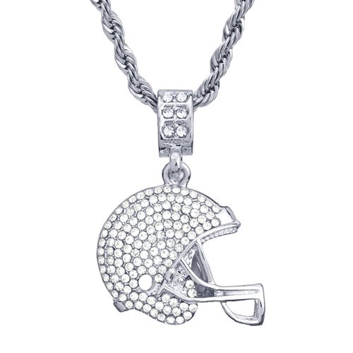 metaltree98 Men's 20" Rope Chain Silver Plated Iced Football Helmet Pendant Necklace HC 1049 S