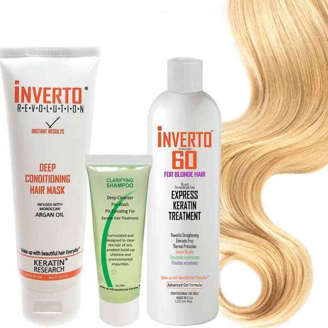 INVERTO 60 for BLONDE  Brazilian Keratin Hair Treatment 4oz Set paraben-free