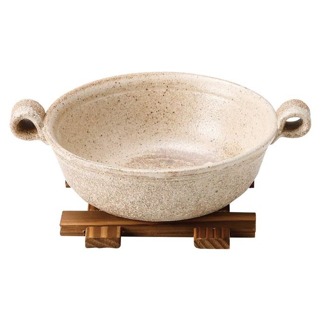 Marui Pottery MR-3-3528 Iga Pot, Hettamon, Single Person Pot, Earthen Pot with Wooden Trivet, Birch, Capacity: Approx. 19.7 fl oz (550 ml), Made in Japan