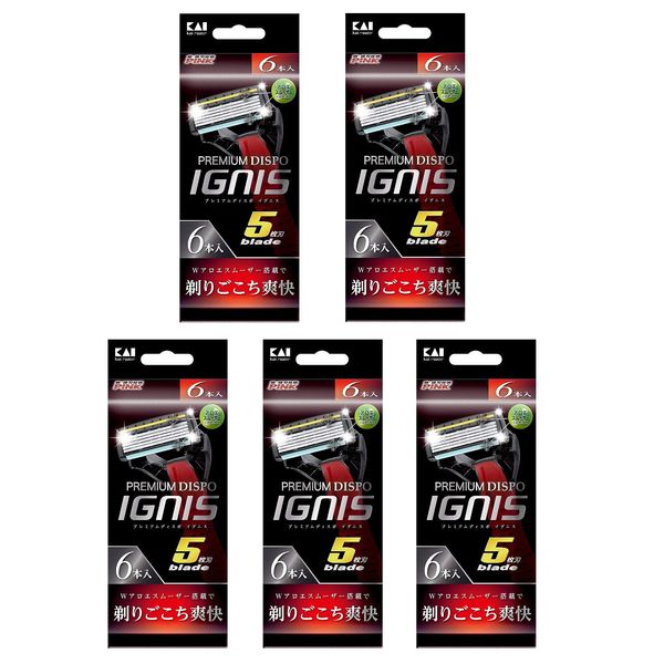 PREMIUM DISPO IGNIS 5 Blade Disposable Razors, Pack of 6, Set of 5, 30
