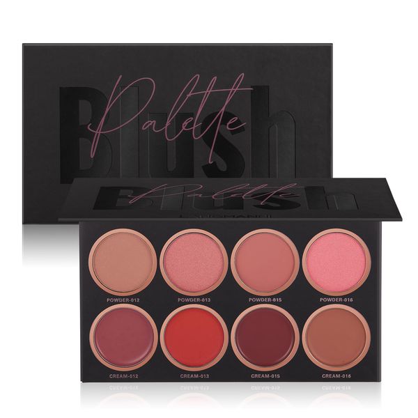 8 Farben Make-up Rouge Palette, Matte, langanhaltende, aufhellende Teint-Reparatur Nude Make-up Tragbares Make-up Rouge, Kontur und Highlight, Professionelles Gesichts-Make-up-Rouge