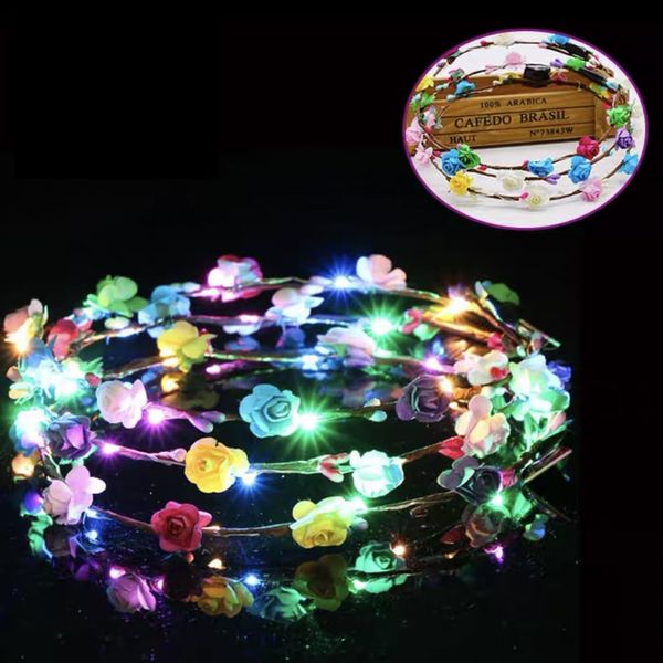 YADIRF Led Light Women Flower Girl Headband Glow Blinking Crown Hair Wreath For Halloween Cosplay Holiday Wedding Party (Colourful)