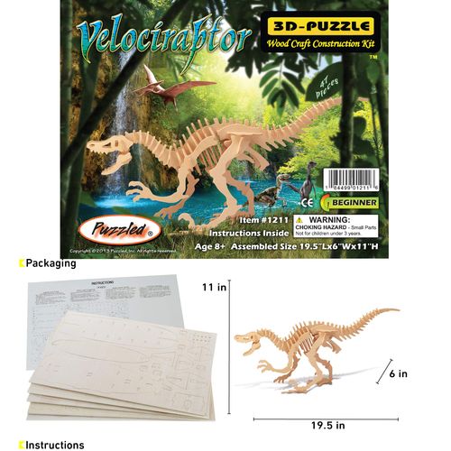 Puzzled Velociraptor Dinosaur 3D Woodcraft Construction Kit