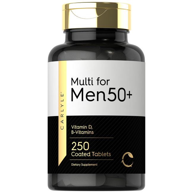 Multivitamin for Men 50 Plus | 250 Coated Caplets | Gluten Free | by Carlyle