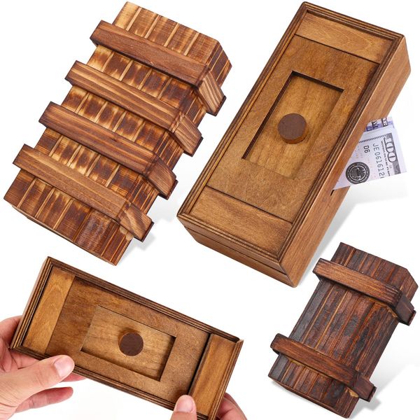 Puzzle Box 3 Pack Wooden Secret Puzzle Box with Hidden Compartment 3D Brain Teaser Magic Drawers Secret Magic Box Wooden Box Puzzle Case Difficult Puzzle Box Gift Card Puzzle Box for Adults and Kids