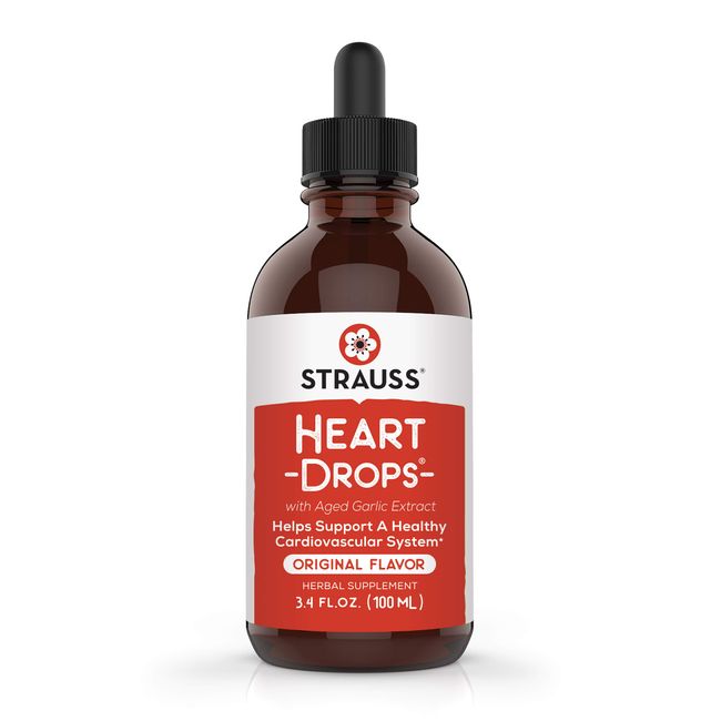 Strauss Naturals Heartdrops, Herbal Heart Supplements with European Mistletoe and Extracts of Aged Garlic, 3.4 fl oz, Original Flavor