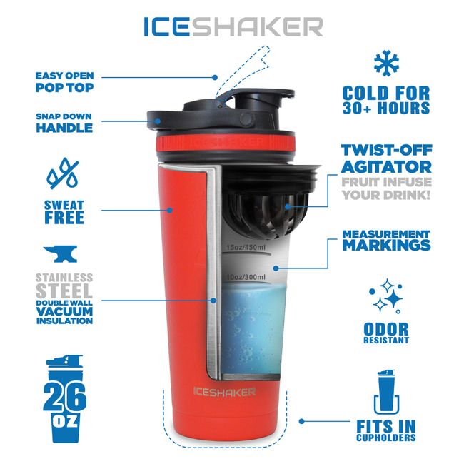 Ice Shaker 26 oz Navy Shaker Bottle