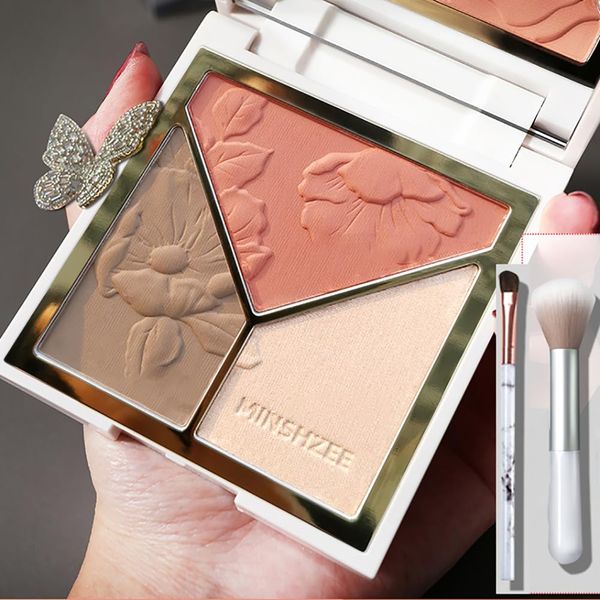 Face Highlighter &; Contouring &; Blush Palette Natural Shiny Contour Highlight Lasting Lightweight Face Blush mit Spiegel und Pinsel