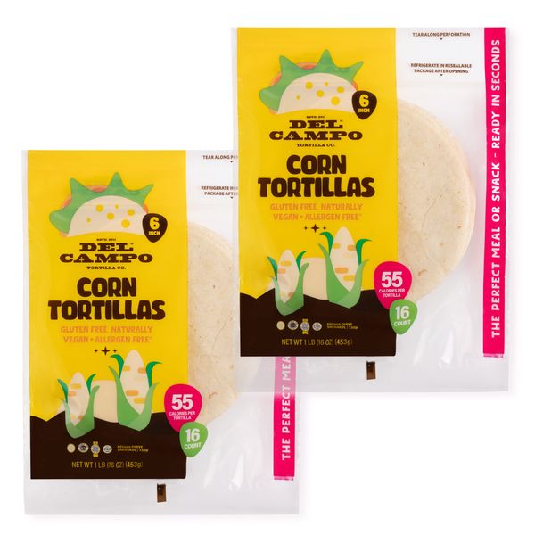 Del Campo Soft Corn Tortillas – 6 Inch Round 1 Lb. Bag. 100% Delicious, Gluten Free, Authentic Mexican Food. Serving Options: Wraps, Tacos, Quesadillas or Burritos. Kosher.16ct./(Pack of Two