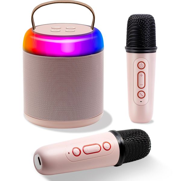 Newest Mini Karaoke Machine for Kids Adults,Portable Bluetooth Speaker with 2 Wireless Microphone,Kids Music Player,Toy Microphone with Speaker for Boys and Girls Birthday Gift(Pink)