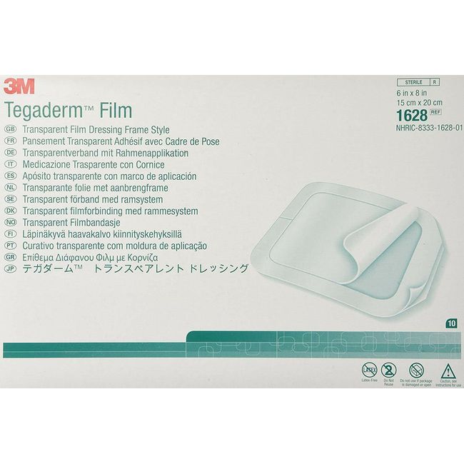 3M 1628 Tegaderm Transparent Film Dressing Frame Style 6" x 8" (2 Boxes of 10)