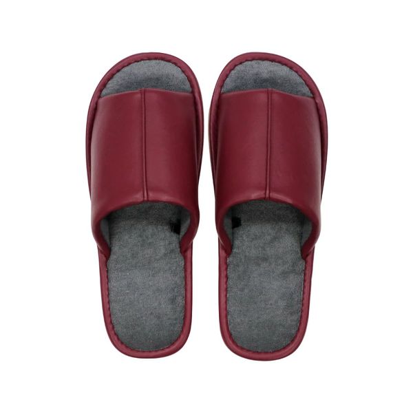 FASPROJECT 00660 00670 Leather-Style Slippers, Outer Seam, Open Front, M, L, Women's, Unisex, Stylish, Room Shoes, Visitors, red (wine)