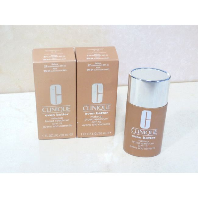 (2) CLINIQUE EVEN BETTER MAKEUP SPF 15 - WN 64 BUTTERSCOTCH (MF) - 1 OZ BOXED