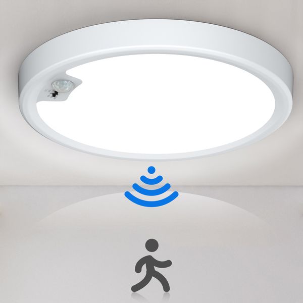 Motion Sensor Ceiling Light Wired, LED Flush Mount Ceiling Light Fixture 18W/1600LM, Motion Sensor Light Indoor for Stair Closet Porch Hallway Laundry, Time Dimmable Ceiling Lights 3000k/4000k/6000k