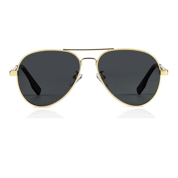 JOVAKIT Kids Small Polarized Aviator Sunglasses for Girls and Boys Age 4-16 (Gold/Grey)