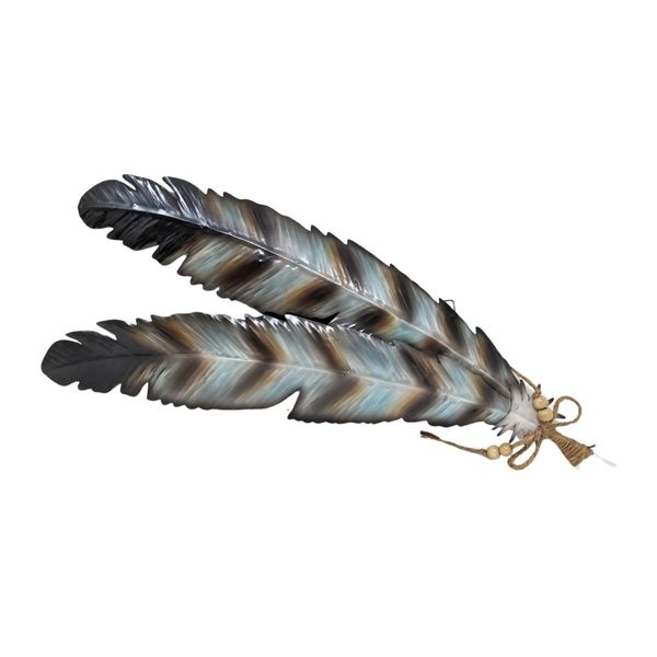 Rustic Metal Feathers Wall Hanging – Southwest Boho Chic Home Décor 8x20