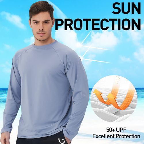 Arcweg Rashguard Men Long Sleeves Diving UV Protection UPF 50+ Elastic Rash Vest Loose Fit Top Swimming Quick Drying Surfing Pool T-Shirt Sports Top Rashie XL (US) Light Grey