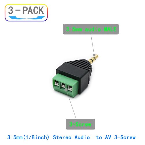ZJKJHJY 3-Pack 3.5mm 3 Pole TRS Stereo AV Male to 3-Screw Terminal 1/8 Inch TRS Stereo Male Plug to 3-Pole Screw Block Soldless Repair Adapter for AUX Cable and IR Extension Cable