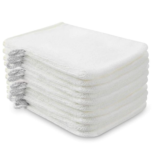 PHOGARY Pack of 10 Microfibre Body Wash Mitts, Soft Face Cleansing Mitts, Bath SPA Terry Cloth, Reusable Makeup Remover Mitt Gloves, 15x20 cm, White