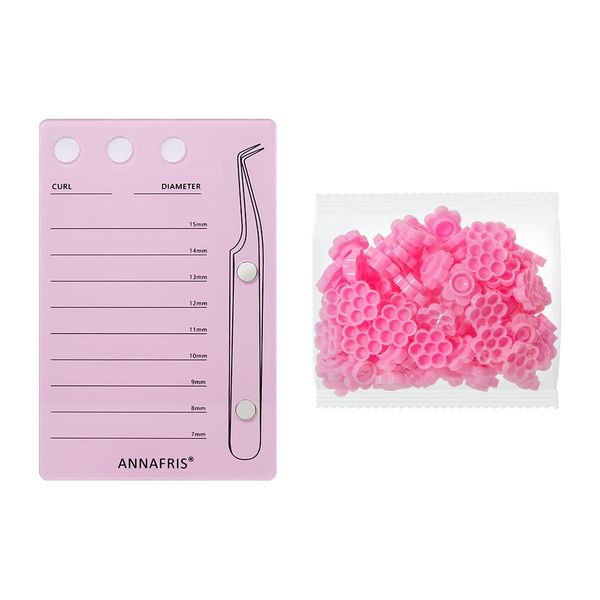 ANNAFRIS Eyelash Extension Pallet 7-15mm Lash Holder Acrylic Pallet Magnetic Suction for Tweezers Scale Plate 100Pcs Glue Cups Lash Extension Tool(Lash Holder-PINK)