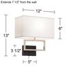 Possini Euro Design Trixie Modern Indoor Wall Lamp Brushed Nickel Silver Matte Black Plug-in Light Fixture Rectangular Fabric Shade for Bedroom Bedside House Reading Living Room Home Hallway Dining